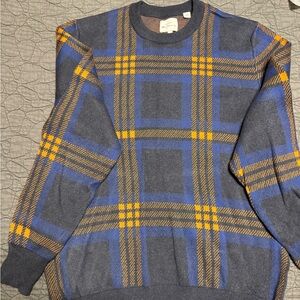 Ben Sherman Gray and Blue Plaid Crewneck Sweater